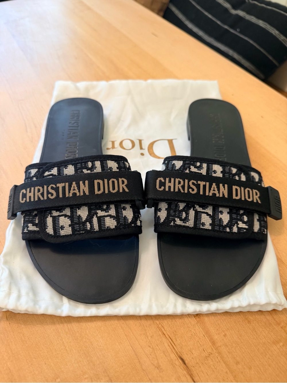 Women’s Black Logo Slide Sandals Adjustable 9.5